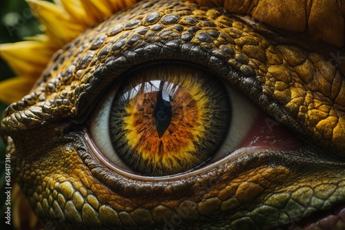 Fototapeta Naklejka Na Ścianę i Meble -  Dinosaur eye close-up. Yellow dinosaur eye.