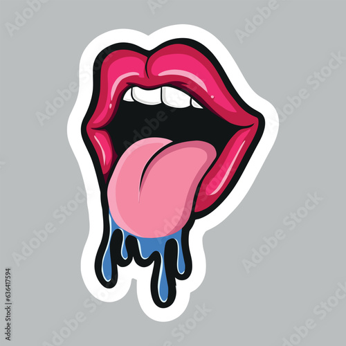 Glossy red woman lips with tongue