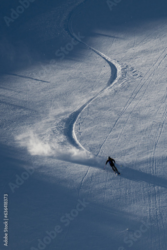 Canvas Print Silhouette of skier skiing on mountain