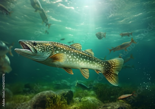 Pike fish under water  generative ai