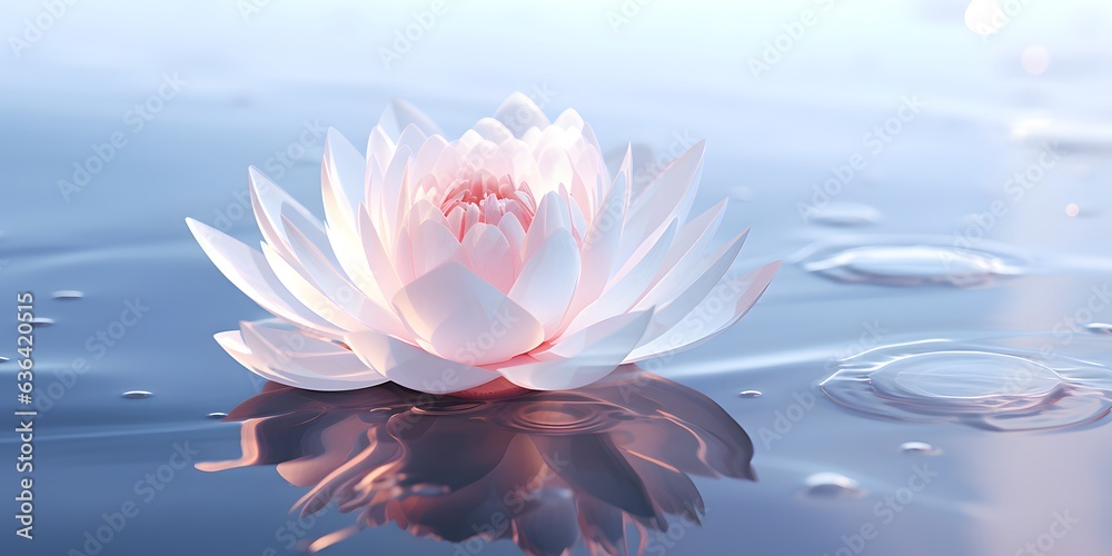Fototapeta premium Pink lotus on the water surface. Reflection in water. Meditation symbol.
