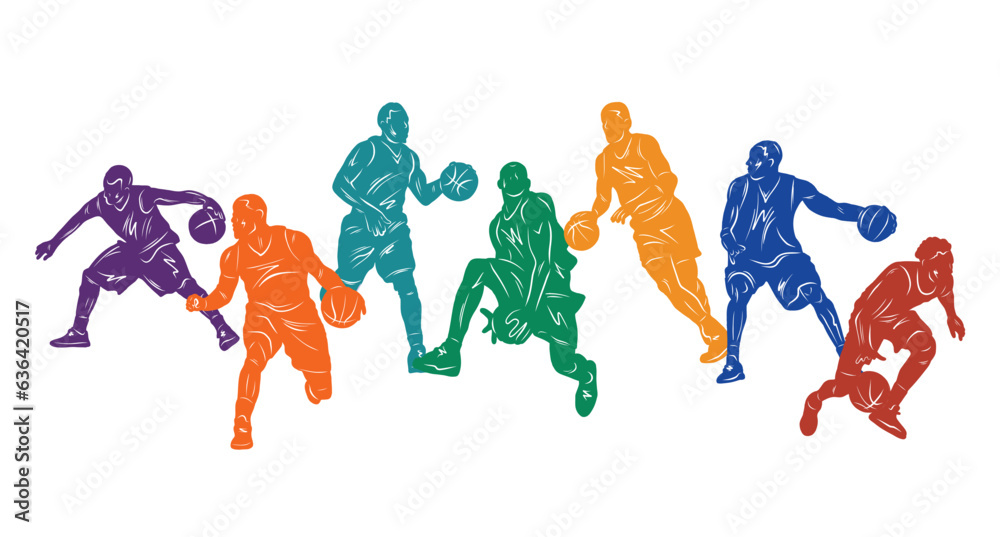 Basketball vector colorful illustration. Silhouettes of basketball players.	
