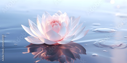 Pink lotus on the water surface. Reflection in water. Meditation symbol.