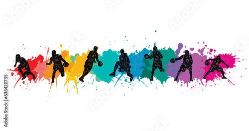 Basketball vector colorful illustration. Silhouettes of basketball players.	
