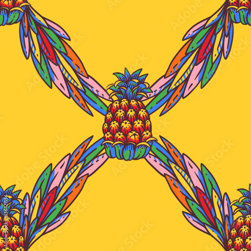 Vivid colorful tropical seamless pattern,  with pineapple photo