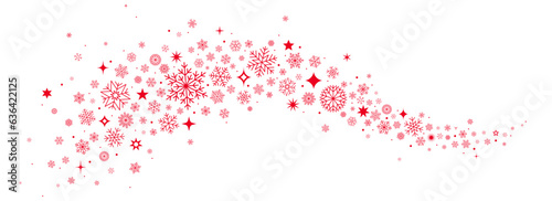 Christmas border, red snowflakes and stars banner