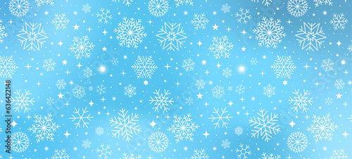 Snow pattern with snowflakes on blue background
