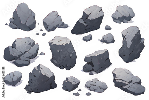 gray stone cartoon illustration isolated on transparent background ,generative ai