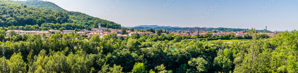 A panorama view across the town of Solkan in Slovenia in summertime
