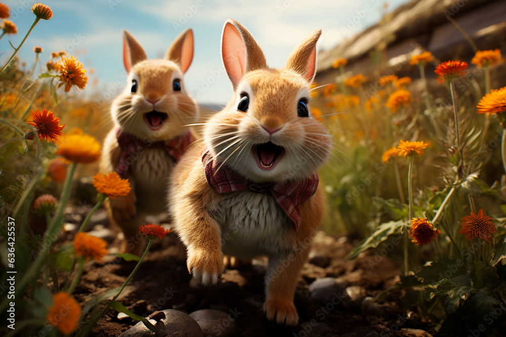 cute funny bunny in the field cute funny bunny in the field