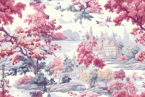 Multicolor Toile Pattern - Fabric Pattern - Classic Pattern - Clothing Pattern - Seamless Pattern - Generative AI