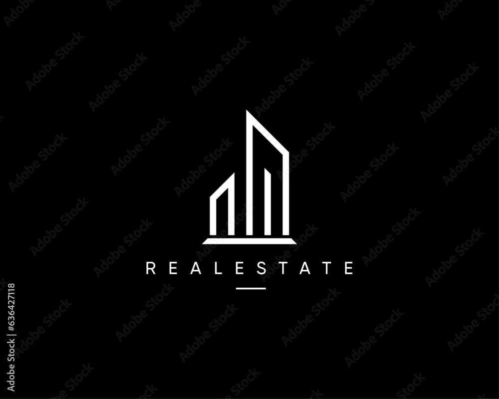 Real estate, building, architecture, construction, cityscape, skyscraper, residence, apartment, property, planning and structure logo design template.