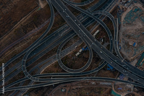 Areal shot of Wuhan Erqi Interchange and Erqi Yangtze River Bridge photo