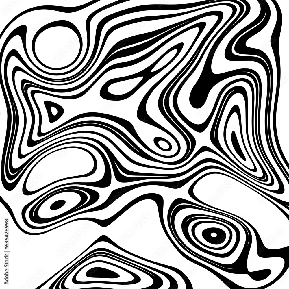 ABSTRACT ILLUSTRATION MARBLED TEXTURE LIQUIFY PSYCHEDELIC BLACK COLOR DESIGN. OPTICAL ILLUSION BACKGROUND VECTOR DESIGN
