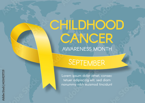 Childhood cancer awareness month in September. Horizontal poster. Yellow ribbon. Vector flat illustration.