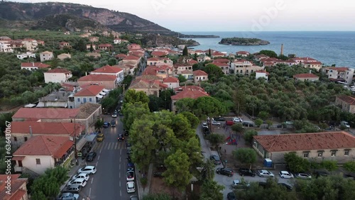 Aerial view of the wonderful seaside village of Kardamyli, Greece located in the Messenian Mani area. It's one of the most beautiful places to visit in Greece, Europe photo