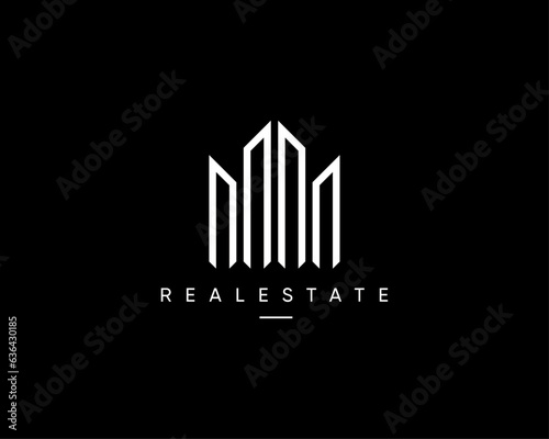 Real estate  building  architecture  construction  cityscape  skyscraper  residence  apartment  property  planning and structure logo design template.