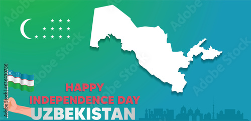 Uzbekistan Independence day poster Flag and map of Uzbekistan Vector illustration.