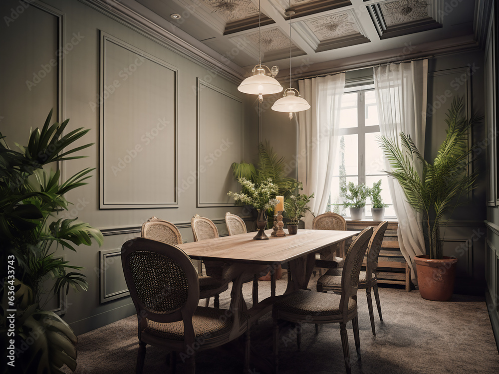 Vintage-inspired Provence conference room, rustic design. AI Generated.