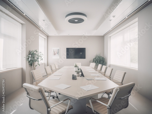 White conference room featuring modern furniture. AI Generated.