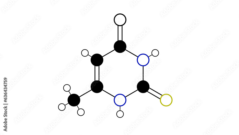 methylthiouracil molecule, structural chemical formula, ball-and-stick model, isolated image antithyroid preparation methylthiouracil molecule, structural chemical formula, ball-and-stick model, isolated image antithyroid preparation