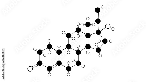 norethisterone molecule, structural chemical formula, ball-and-stick model, isolated image hormonal contraceptive photo
