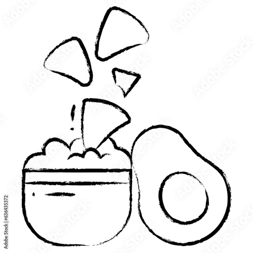 Hand drawn nachos with avocado dip icon