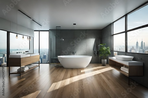 modern bathroom interior with bathtub in the bed room 