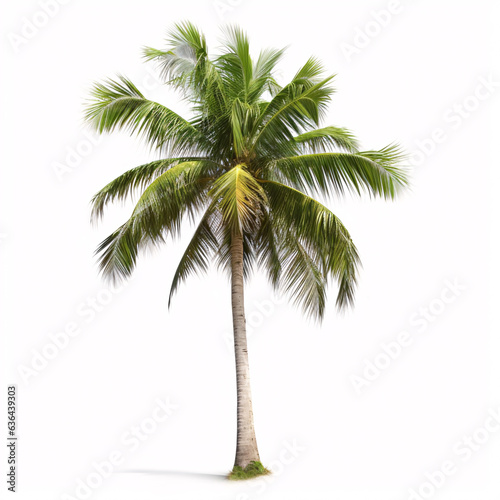 Coconut palm tree isolated on white background. Tropical plant object.