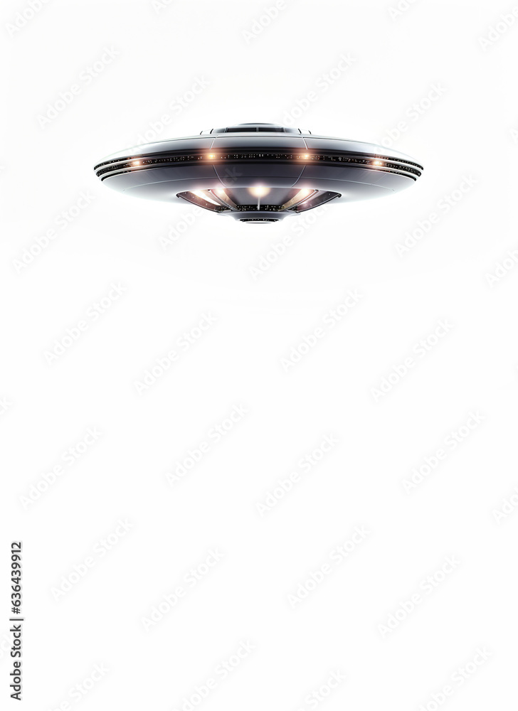 UFO on a white background. Realistic Unidentified flying object. Alien space ship.