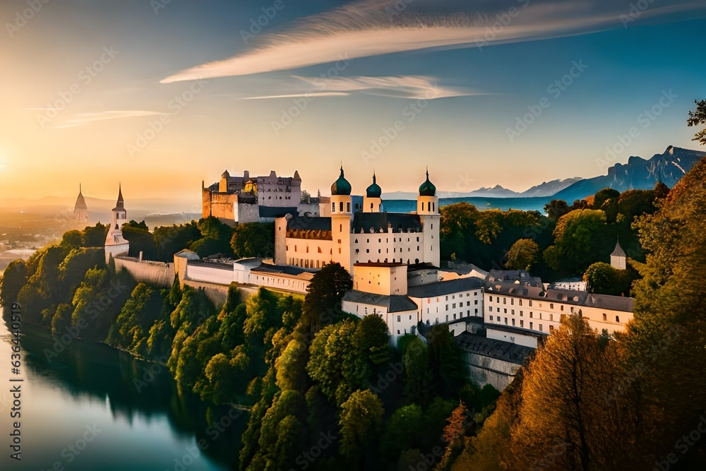 Fototapeta premium castle on the river generated Ai.