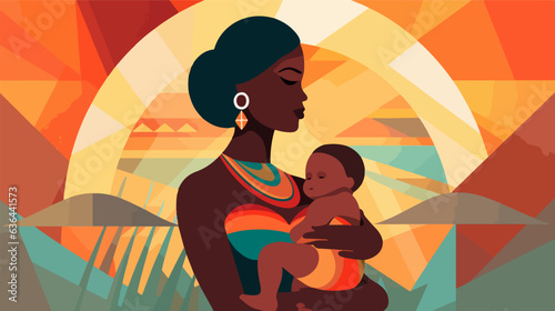 Vector image showcasing native African mothers.