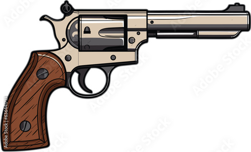 Vector illustration of an antique revolver with a wooden handle and a metal trigger.