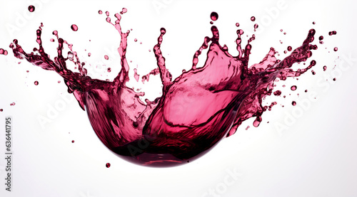 Red wine splash, close up. Splashing merlot, Bordeaux, cabernet, liquor with spray droplets. 