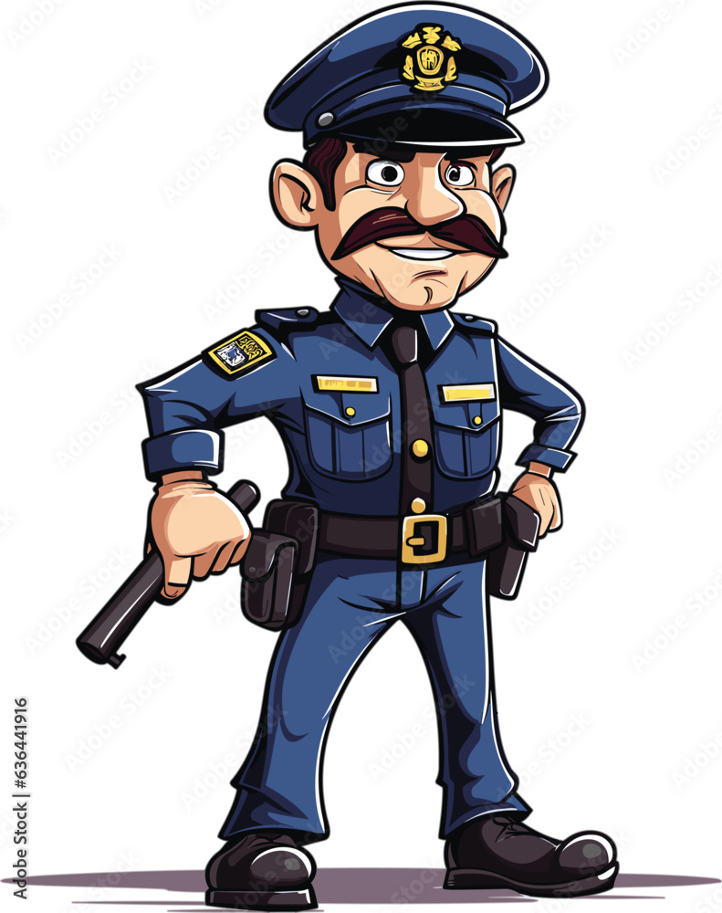 Digital illustration of a cartoon male police officer character