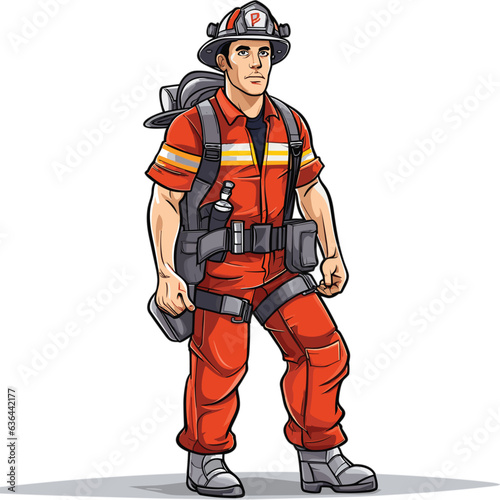 Digital illustration of a cartoon firefighter character on a white background