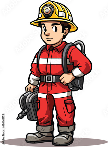 Digital illustration of a cartoon firefighter character on a white background