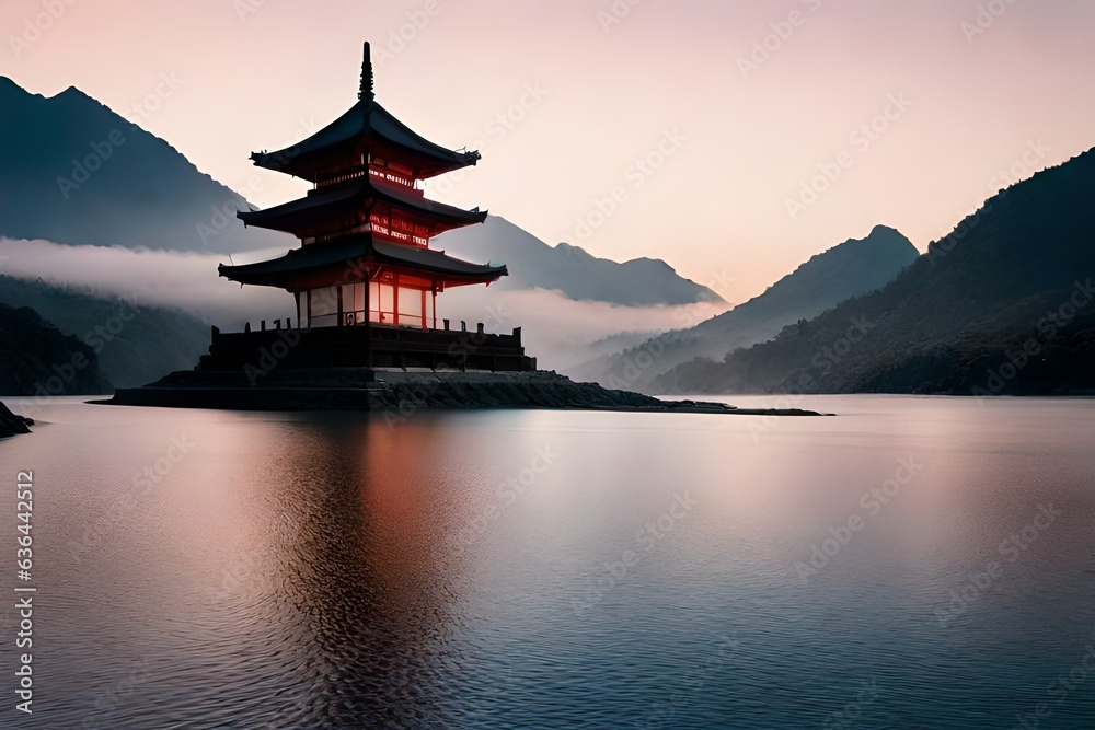 Fototapeta premium pagoda at sunset
