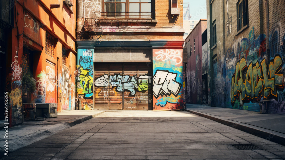 Urban street scenes with graffiti art