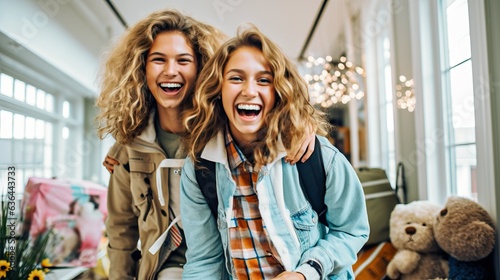 Happy young people moving i...