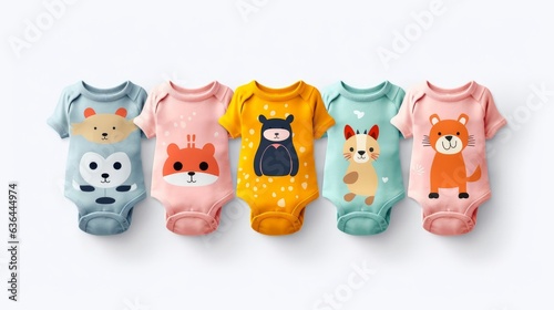 Kids Bodysuits in different colors and design. AI generated © PandaStockArt