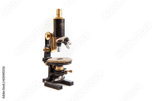 Antique microscope Carl Zeiss isolated on white background photo