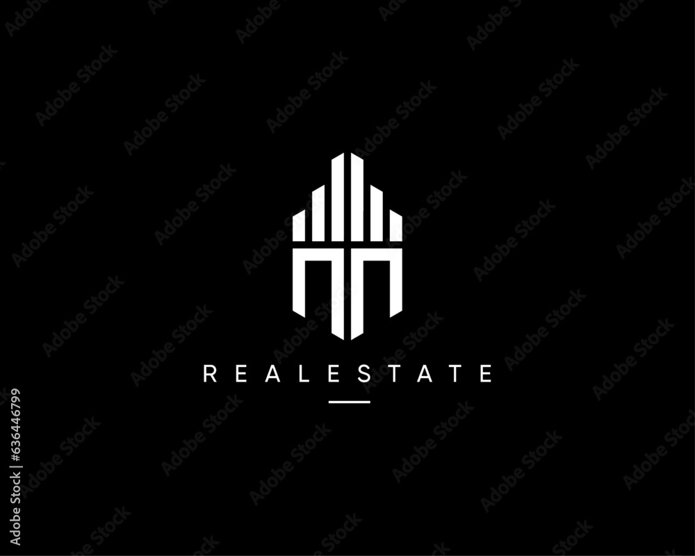 Real estate logo. Abstract architecture, building, cityscape, skyscraper, construction, property, planning and structure vector design symbol.