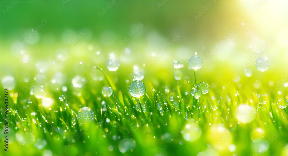 Fresh grass with dew drops. AI