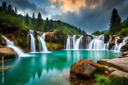 beautiful water fall in the forest and mountain 