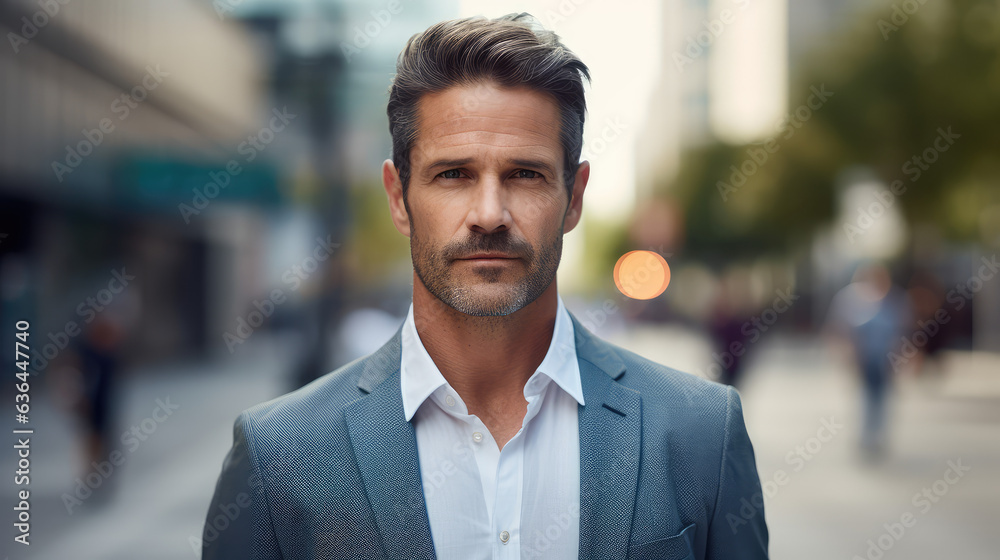 Fototapeta premium 40 years old business man Entrepreneur businessman standing on the sidewalk