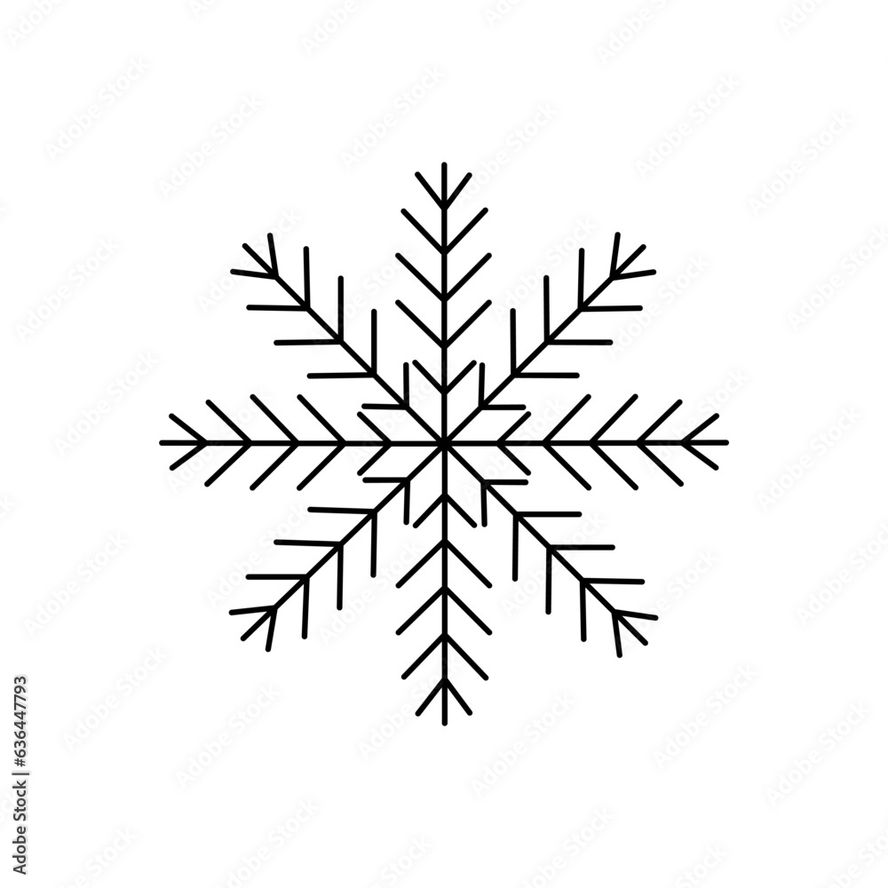 Fototapeta premium Snowflake Christmas simple doodle linear hand drawn vector illustration, winter holidays New Year elements for seasons greetings cards, invitations, banner, poster, stickers