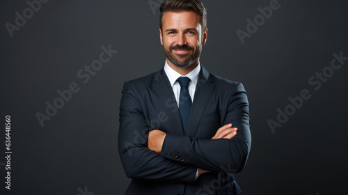 Happy and smiling businessman isolated - portrait of handsome man standing with crossed arms