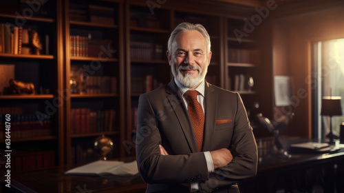 Portrait of Senior Businessman: Smiling and Standing in Office