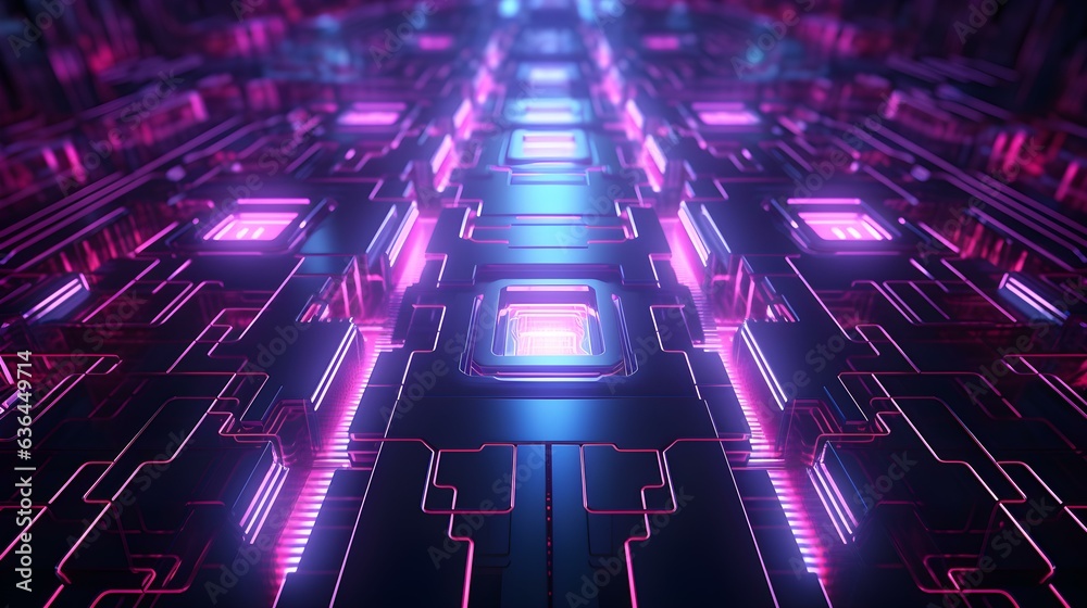 Microchip glowing in Hot Pink Colors. Technological and Futuristic Background Microchip glowing in Hot Pink Colors. Technological and Futuristic Background
